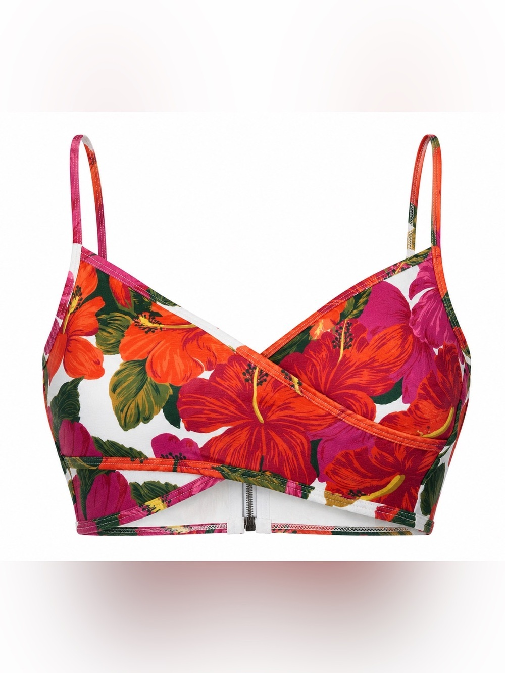 Show Me Your MuMu Bikini Top Floral Tropical Bralette in Red & Pink M